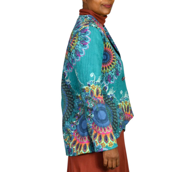 Soft Surroundings Quilted Jacket Green Paisley Cotton Mandala Print Artistic XS - Picture 6 of 16